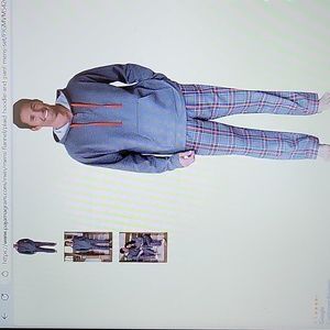 PAJAMAGRAM gray red plaid men's hoodie pants set drawstring hood XL New In Bag…